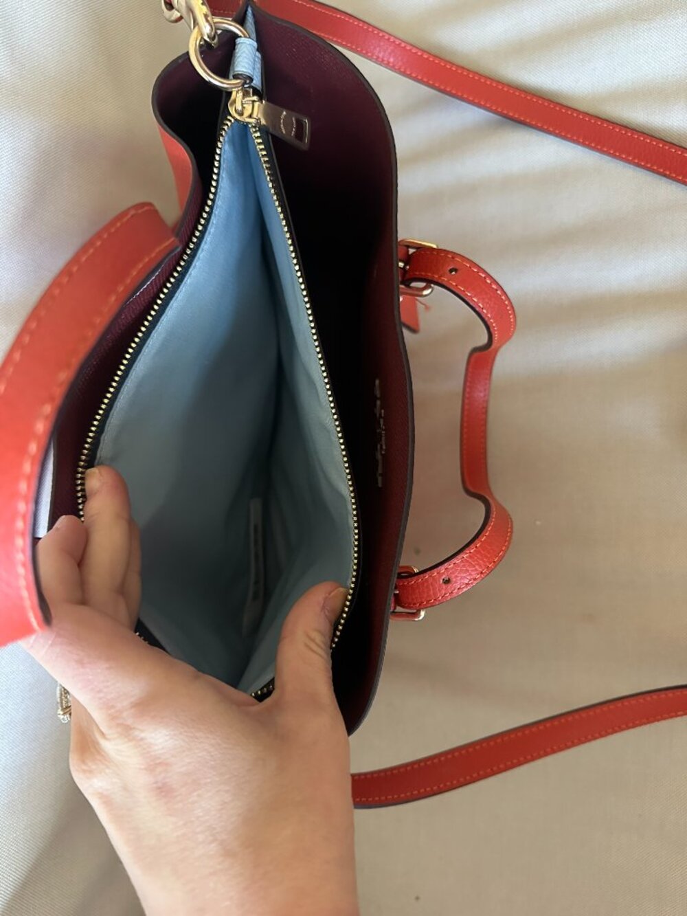 Coach Purse - Red Orange Bag with Shoulder Straps - Picture 3 of 5